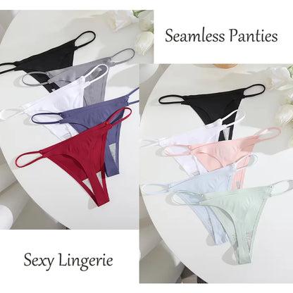 7Pcs/Set Traceless Ice Silk Thongs For Women Sexy Low Waist Elastic Underwear Summer Ultra-thin Female Cozy Breathable G-strings