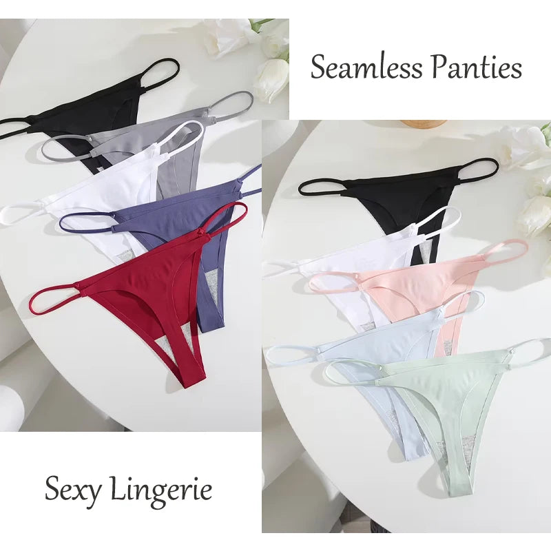 7Pcs/Set Traceless Ice Silk Thongs For Women Sexy Low Waist Elastic Underwear Summer Ultra-thin Female Cozy Breathable G-strings