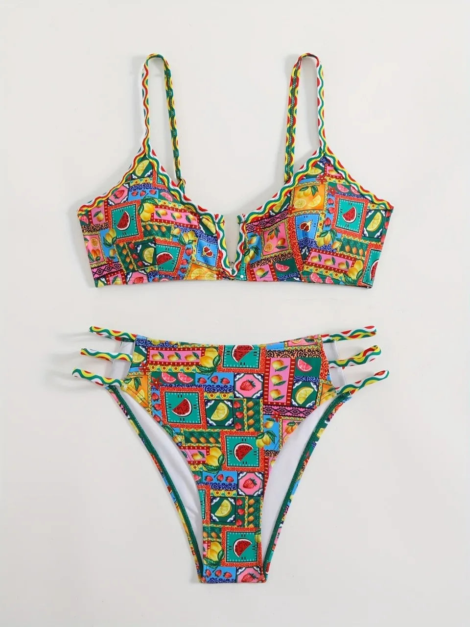 Strappy  V Wire Bikinis 2026 Sexy Triangle Swimwear Female Printed Swimsuit Women Bather Bathing Swimming Suit Padded Beachwear