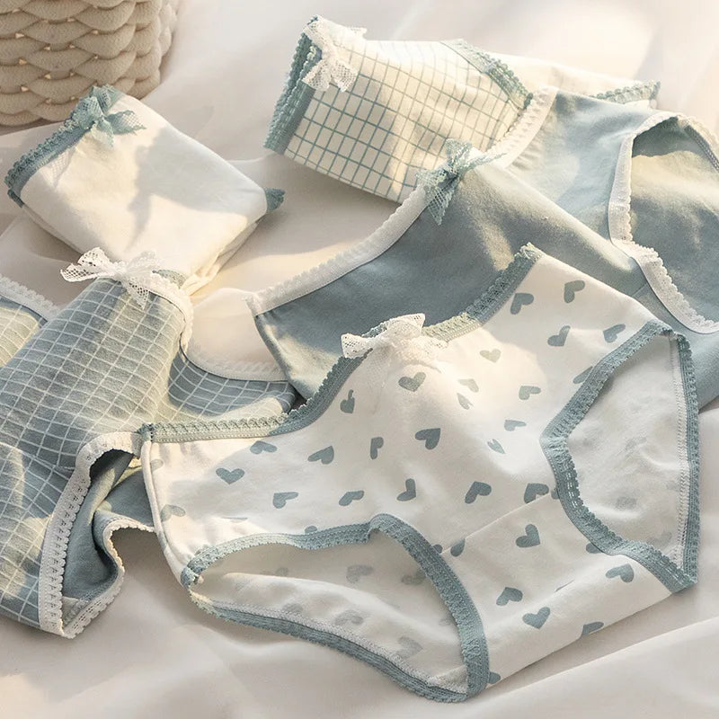 5Pcs/Lot Cute Love Cotton Panties For Women Underwear Print Panty Girls Briefs Breathable Soft Underpants Female Sexy Lingerie