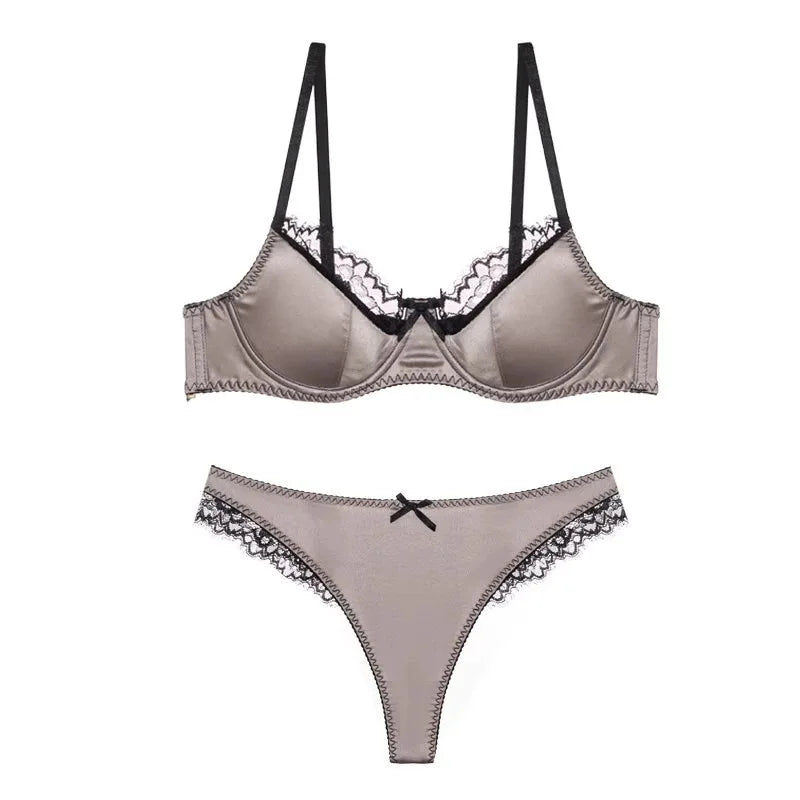 Sexy Bra Brief Sets Satin Patchwork Lace Lingerie Set for Women Push-up Breast Collection Anti Sagging Bra Underwear Women Set