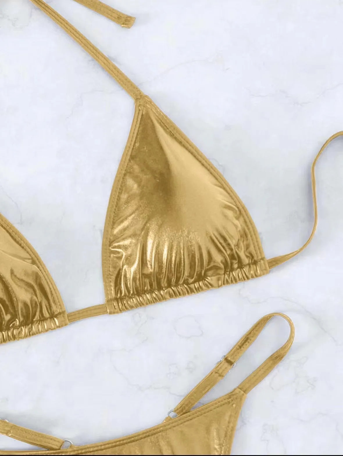 sexy metallic gold glitter halter bikinis sets two pieces 2024 women thong bandage swimsuit female bathing suit swimwear biquini