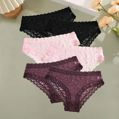 6PCS/Set Women Sexy Lace Panties Low Waist Briefs Hollow Out Comfortable Breathable Lingerie Floral Embroidery Ladies Underpants