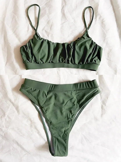 2025 Wrinkled Ruched High Waist Bikini Women Swimsuit Female Swimwear Two Pieces Bikini Set High Cut Bathing Suit Swim Beachwear