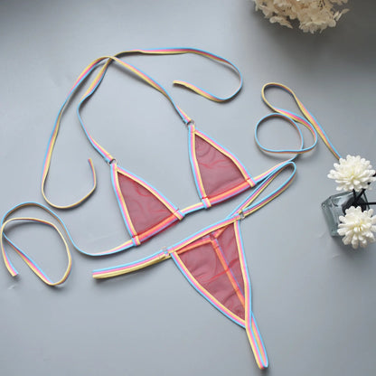 Women's Lingerie Set Sheer Mesh Design Bikini & Thong Comfort Stylish Nightwear Underwear for Women Available in 6 Colors S-XL