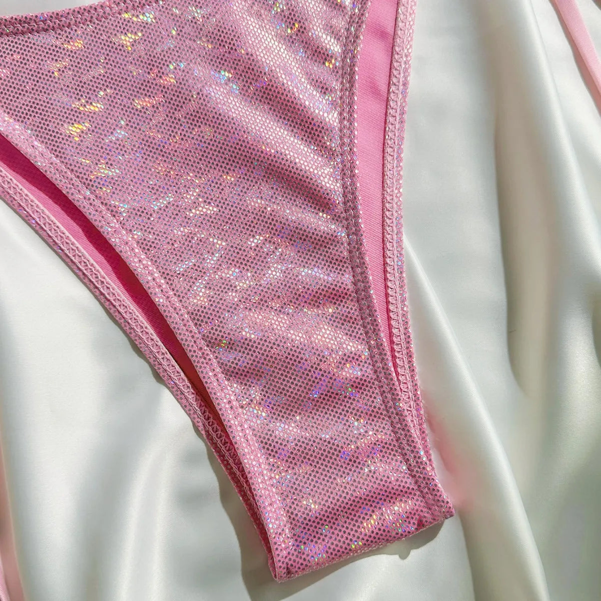 Shiny Pink Micro Bikini Set Mujer Women Sexy Push Up Thong Swimsuit Summer Bathing Suit Bandage Holiday Swimwear Women Biquine