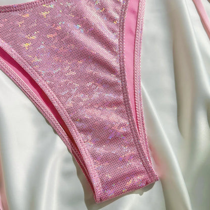 Shiny Pink Micro Bikini Set Mujer Women Sexy Push Up Thong Swimsuit Summer Bathing Suit Bandage Holiday Swimwear Women Biquine