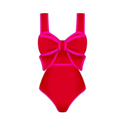 2025 New Bow Tie One Piece Swimsuit For Women Swimwear with Skirt Bathing Suit Monokini Beach Bodysuit Beach Wear