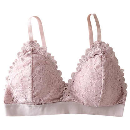 Lace Triangle Bralette Women"s Scalloped Lace Trim Bra Soft Thin Strap Underwear Backless Light Support Bra Sexy Lingerie