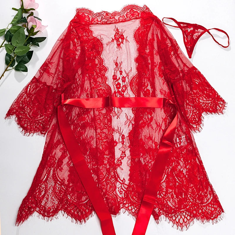 Lace Robes for Women Bridesmaid Gifes Sexy Lingerie See Through Sex Sleepwear Nightwear for Night Underwear Nightdress Bathrobe