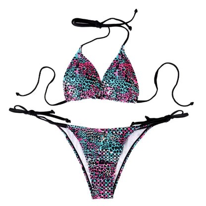 Two-Piece Women's Split Bikini Set Summer Strappy And Lace-Up Colorful Polka Dot Printed Lady's Bikini Beach Vacation Swimsuit