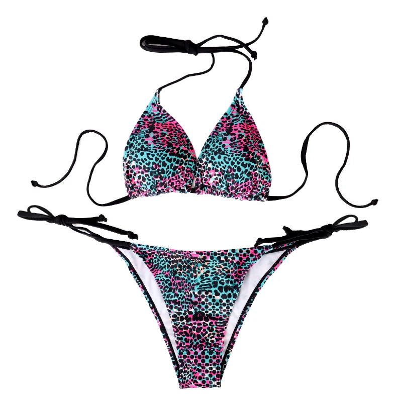 Two-Piece Women's Split Bikini Set Summer Strappy And Lace-Up Colorful Polka Dot Printed Lady's Bikini Beach Vacation Swimsuit