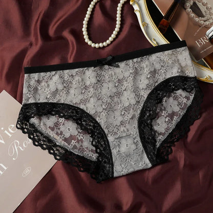 3 Pcs Sexy Lace Panties Seamless Low Waist Ultra-thin Transparent Bow Ladies Briefs Japanese Sweet Girl Panties L-XL