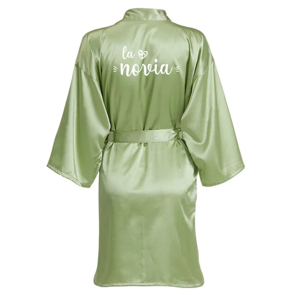 Sage Green Bridal Satin Robe Women Spanish Wedding Robe Novia Kimono Bride Party Bridesmaid Robes