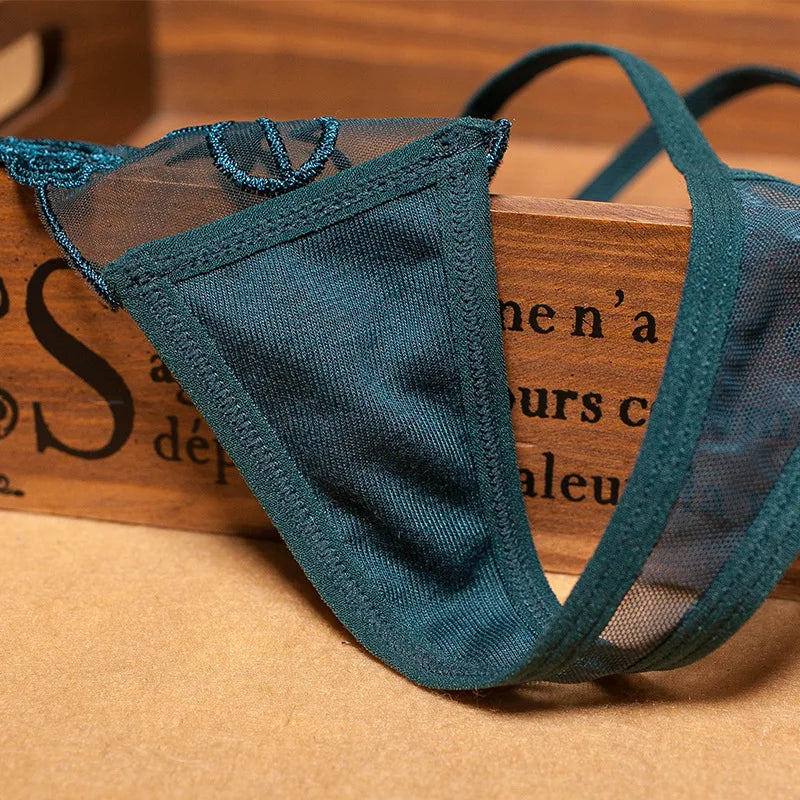 Sexy Embroidered Ladies Thong Sheer Mesh Strap Temptation Seamless Panties Women's Hot T-pants Personal Underwear G-string