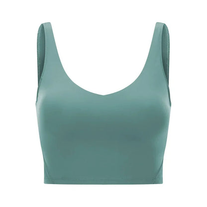 SHINBENE Women's V-neck Slimming Fitness Long-sleeve Padded Short-sleeve Sports Bra Yoga Bra Classic Athletic Tank Top