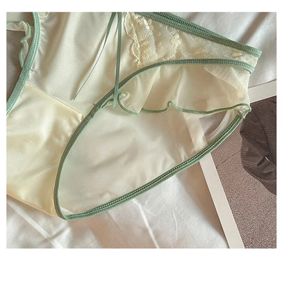 Women Ruffle Edge Sexy Lace Mesh Satin Transparent Underwear Thin Breathable High Elasticity Low Waist Seamless Panties Breifs