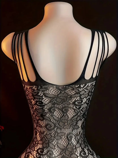 See Through Erotic Open Crotch Lingerie Women Mesh Hollow Bra Set Sexy Bodysuit Lace Rose Print Bodystockings Porn Underwear Set