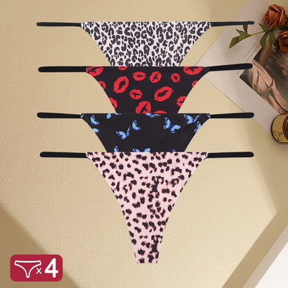 FINETOO 4PCS Seamless Thong Women Thin Strap Low Waist High Flexibility Panties Sexy Underwear Ladies Briefs T-back Comfortable