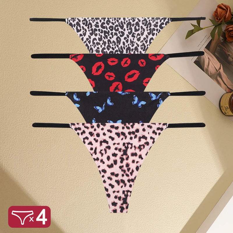 FINETOO 4PCS Seamless Thong Women Thin Strap Low Waist High Flexibility Panties Sexy Underwear Ladies Briefs T-back Comfortable