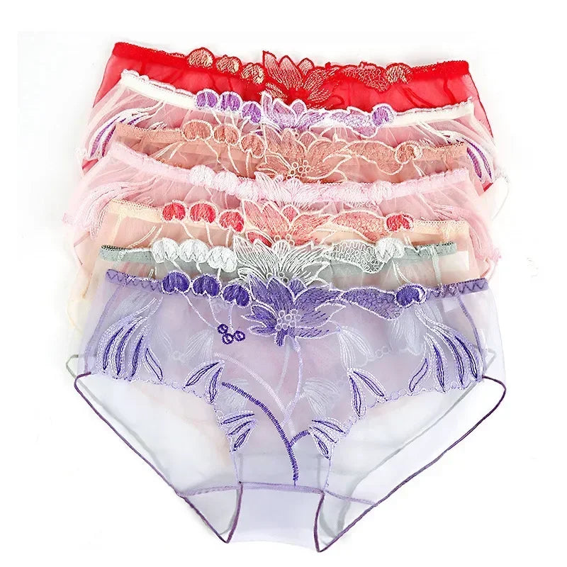 Sexy Transparent Women's Panties Super Thin Breathable Perspective Brief Underwear For Women Floral Mesh Female Lingerie Panty