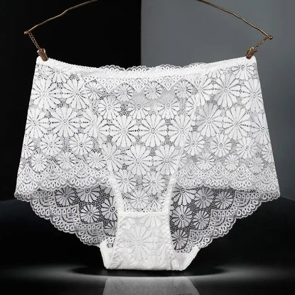 1Pc Fashion Women High Waist Plus Size Panties Lace Mesh Floral Transparent Briefs Underwear Solid Seamless Underpants Lingerie