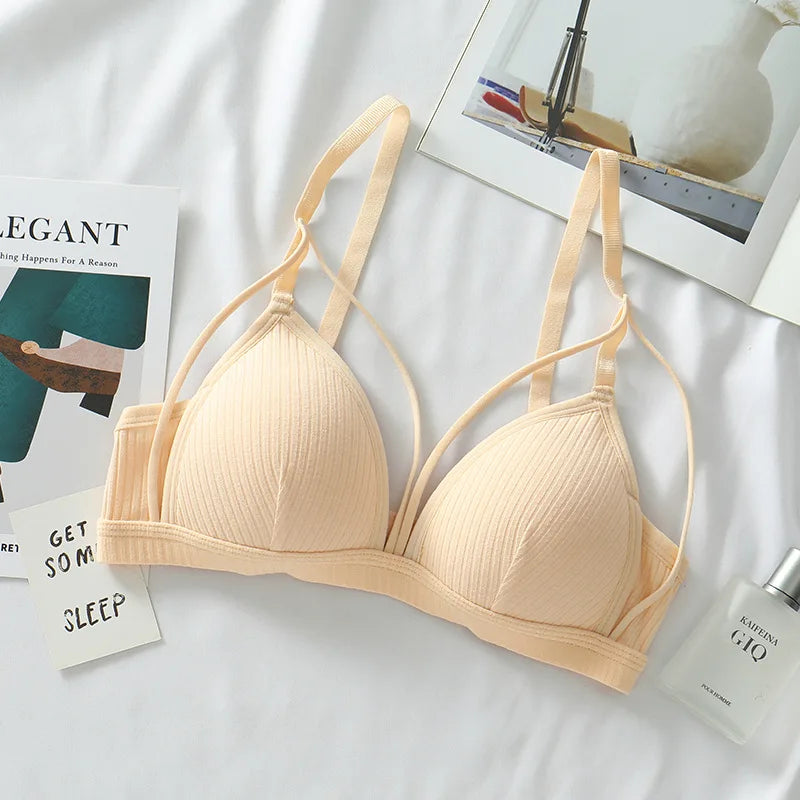 Cotton Push Up Bra For Women Deep V-neck Bralette Sexy Lingerie Comfort Small Breast Padded Bra Female Wireless Underwear