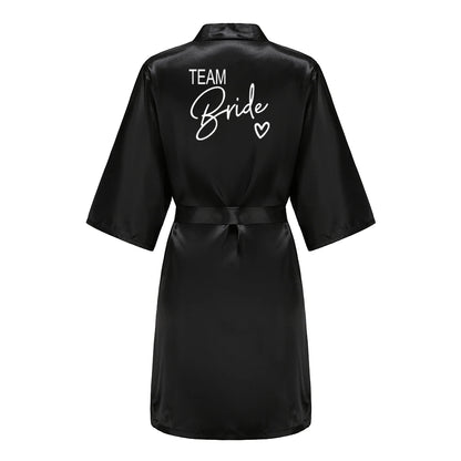 Wedding Party Team Bride Robe Kimono Satin Pajamas Bridesmaid Bathrobe With White Letters YE8171