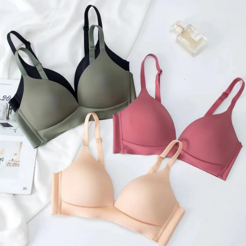 3Pcs/Set Seamless Bras For Women Non-wire Glossy Underwear Push Up Bra Without Steel Ring 3/4 Cup Female Comfort Lingerie