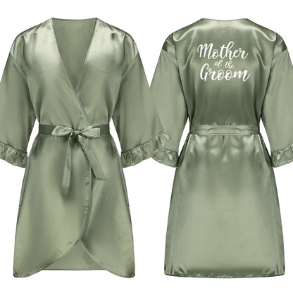 Grass Green Bride Satin-Silk Robe Women Bridal Party Sister Team Mother Shower Gift Bridesmaid Wedding Short Robes with Ruffle