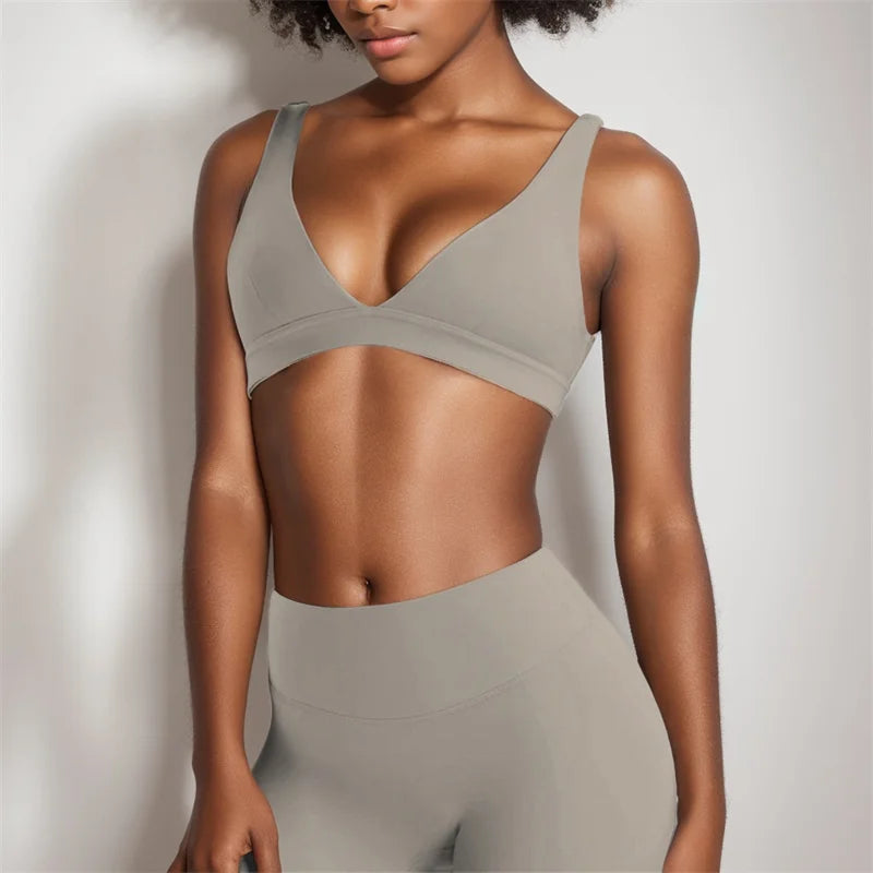 SVEIC Gym Woman Tops Deep V Sports Bra Underwear Sportswear Fitness Breathable Shockproof Training Running Workout Yoga Clothing