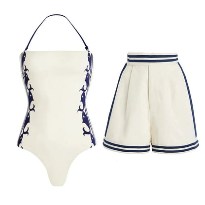 2025 Sexy Women's Swimsuit New Strapless Simple One-piece Swimwear with Shorts Two-piece Set Sliming Bodysuit Beachwear Monokini