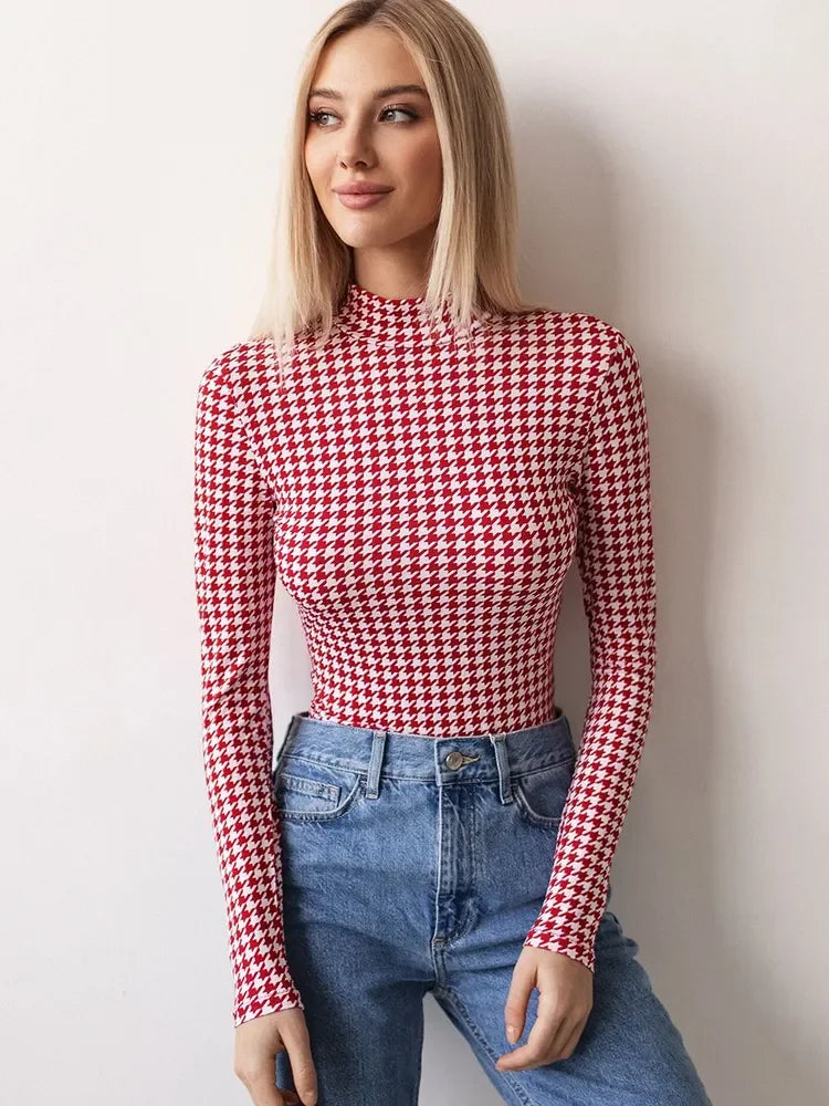 Spring/summer women's tights tops fashionable long-sleeved printed bodysuits