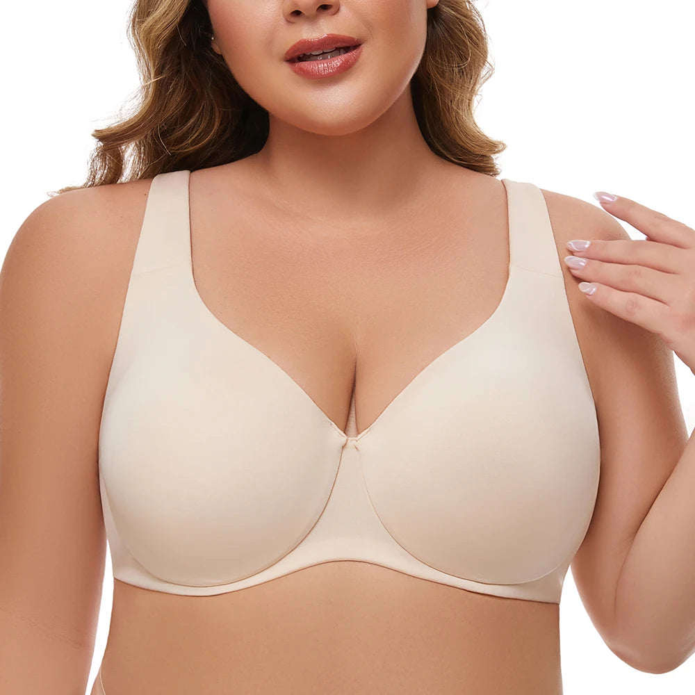 Sheroine Plus Size Underwire Bra Minimizer, Full Coverage Seamless Unlined Bras for Women Unpadded Everyday Support Comfort