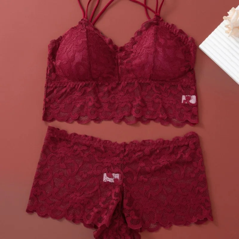Women's Lace Non-wire Bra And Panties Set Transparent Low Rise Briefs Ultra-thin Comfort Underwear Female Bralette Lingerie Set