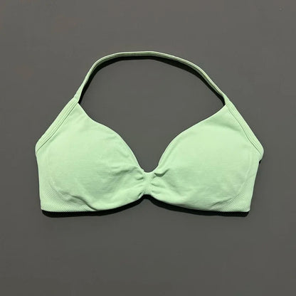 HISTELLO Impact Strappy Bra Gym Top Women High Support Thin Strap Halter Sports Seamless Bras Scrunch Push-up Workout Yoga Tanks