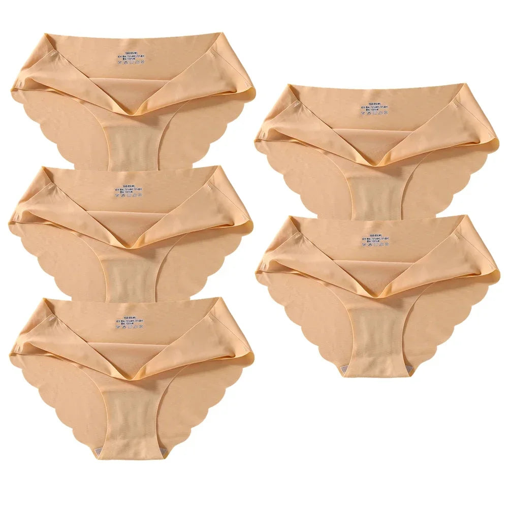Seamless Silk Briefs Sexy Panties For Women Mid Waist Comfortable Girl Silk Panty Female Underpants Woman Lingerie  5 PCS/Set