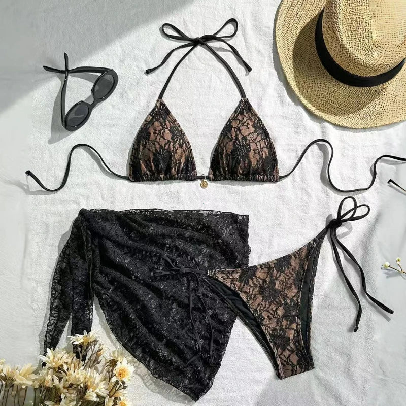 Lace Sexy Bikinis Female Swimsuits Women Three-Piece Swimwear Beach Swimming Wear Bathing Suits Brazilian Bikini Set Pool Bather