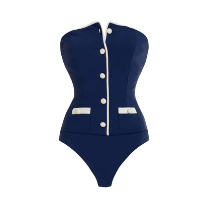 2025 Sexy Women's Swimsuit New Strapless Simple One-piece Swimwear with Shorts Two-piece Set Sliming Bodysuit Beachwear Monokini