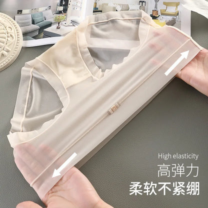 3PCS Women Panties Sexy Lingerie Ice Silk Quick Drying Briefs Female Seamless Underwear Solid Color Underpants Cool Panties