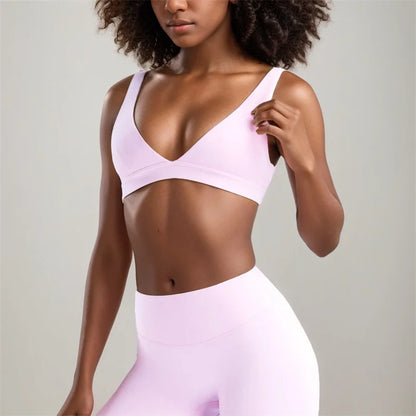 SVEIC Gym Woman Tops Deep V Sports Bra Underwear Sportswear Fitness Breathable Shockproof Training Running Workout Yoga Clothing