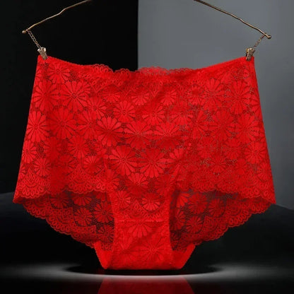 1Pc Fashion Women High Waist Plus Size Panties Lace Mesh Floral Transparent Briefs Underwear Solid Seamless Underpants Lingerie