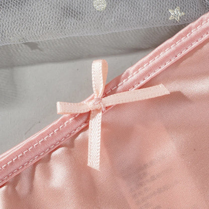 2PCS Mesh Satin Half Pack Panties Women's Ice Silk Low Rise Soft Intimates Breathable Sexy Lace Underpants Light Silky Briefs