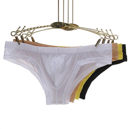 Sexy Men's Transparent Ice Silk Solid Color Panties Low-Waisted Breathable Underwear Pump Man Underpants Men Bulge Pouch Briefs