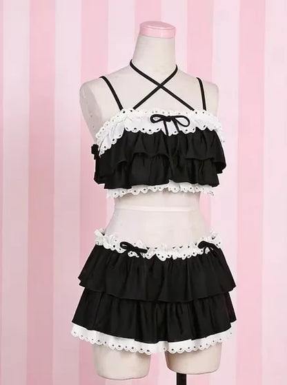 Sexy Lace Up Back Two Piece Bikini Set High Cut Leg Push Up Tops Stylish Swimwear Beach Bathing Suit for Ladies Summer Vacation