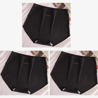 3pcs Women Thin Seamless Panties Girl Ice Silk High Waist Underwear Yoga Sport Brief Breathable Comfort Hip Lift Panty Underpant
