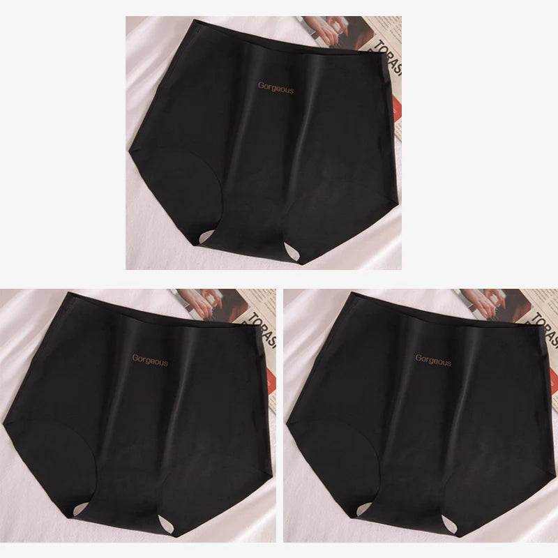 3pcs Women Thin Seamless Panties Girl Ice Silk High Waist Underwear Yoga Sport Brief Breathable Comfort Hip Lift Panty Underpant