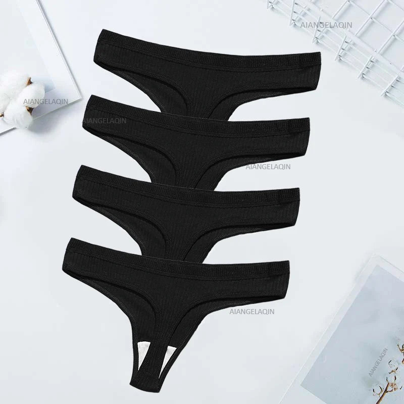 4Pcs Women's Panties Fashion Striped Thongs Soft Cotton Underwear Ladies Sexy Lingeries Sports Breathable G-Strings Cozy T-Back
