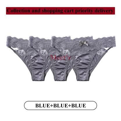 Meet'r 3Pcs/lot Women Sexy Lace Panties Low-waist Underwear Female G String Breathable Hollow out Lingerie Temptation Intimates