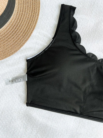 Sexy Black White Patchwork Bikini Women Ruffles One Shoulder Push Up High Waist Swimsuit Summer Bathing Suit Vacation Swimwear